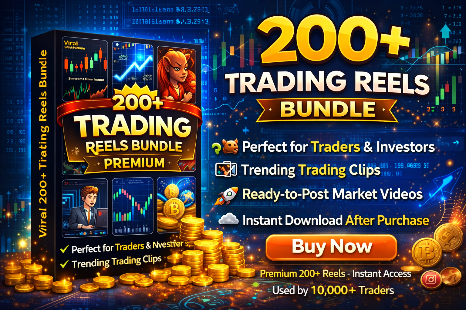 200+ Trading Reels Premium Bundle and start creating viral trading